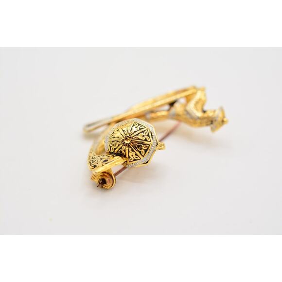 Vintage Oriental Boat Damascene Pin Brooch Tourist Gold Spain Signed 1980s BinJ - Picture 6 of 12